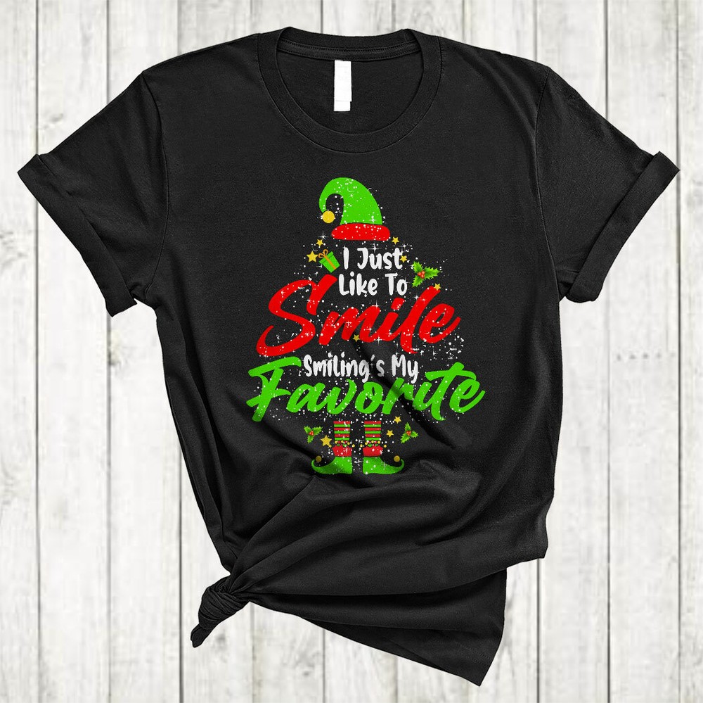 I Just Like To Smile Smiling's My Favorite Sarcastic Christmas Elf Family Shirt