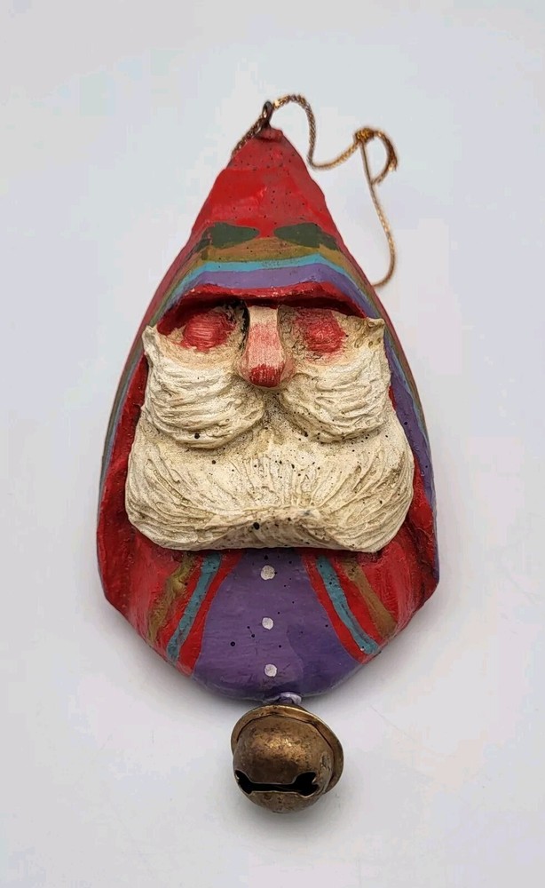 Vintage House Of Hatten Santa Claus Head with Bell Christmas Ornament 1991