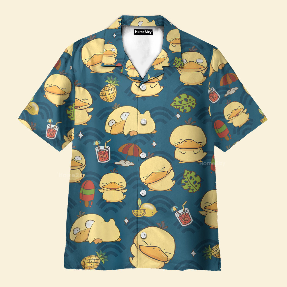 Psyduck Funny Pokemon Seamless Pattern   Hawaiian Shirt
