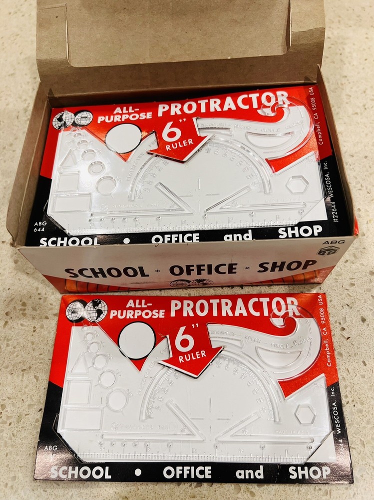 Clear Protractor With French Curves Triangles Ruler & Circle Gauges / Box Of 24