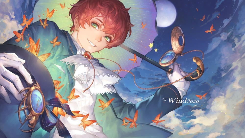 Anime 2d artwork digital art boys green eyes Playmat Gaming Mat Desk