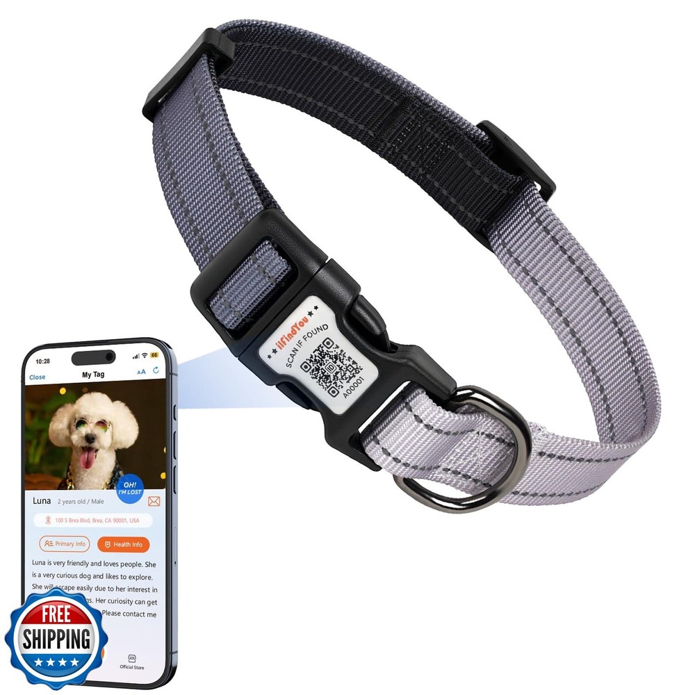 Reflective Nylon Dog Collar for Medium Dogs in Black-Gray Gradient