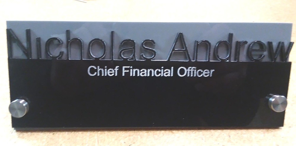 Custom Acrylic Glass Name Plate for BAR Desk with Upscale Standoffs-image