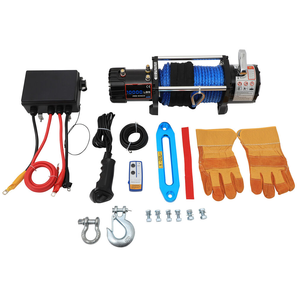 For Jeep Wrangler 12V 10000LB Electric Winch Tow Trailer Synthetic Rope Off Road