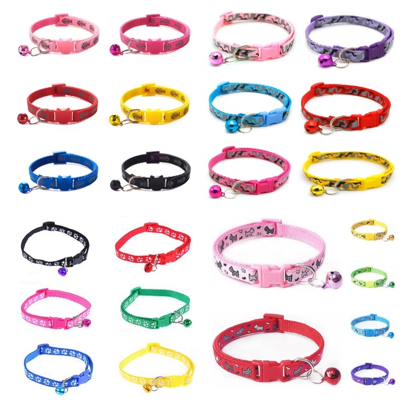 Reflective Adjustable Nylon Cat Collar with Bell for Kittens and Small Dogs