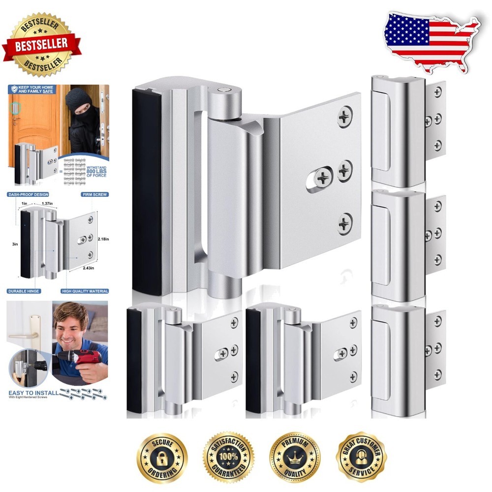 Heavy-Duty Easy Install Door Reinforcement Locks - 6-Pack 800 lbs Force Security