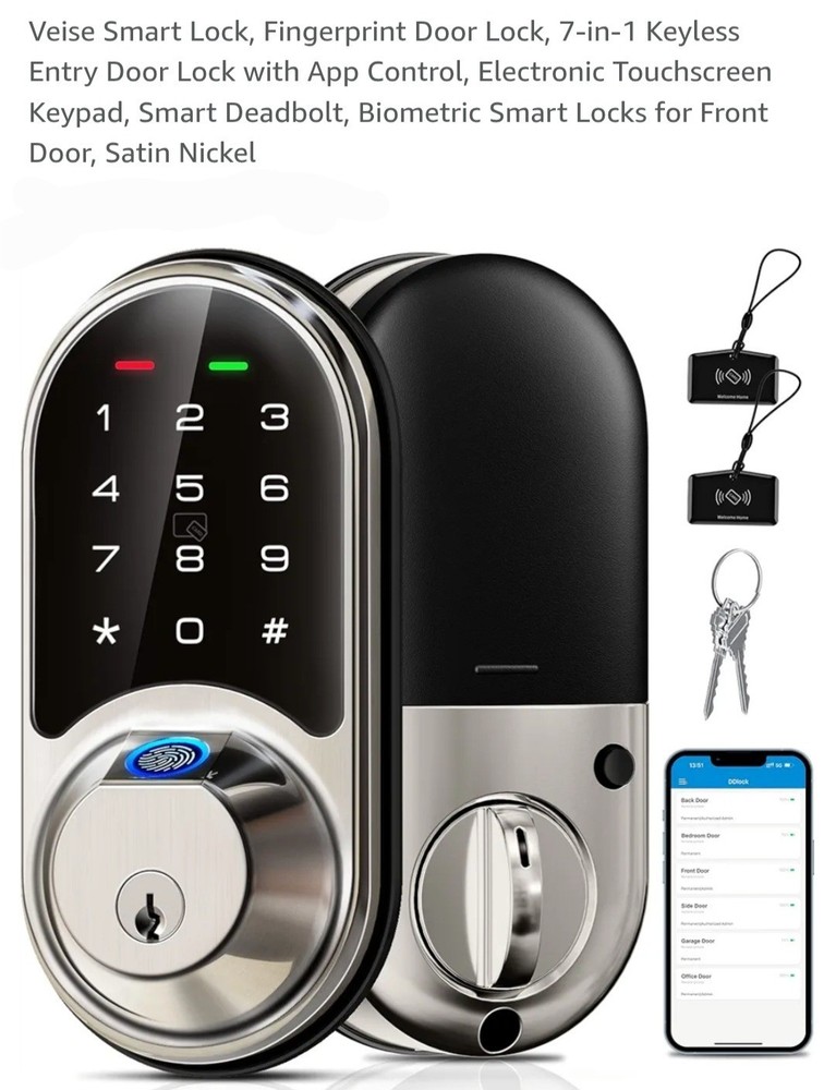 Veise RZ07 7-in-1 Smart Fingerprint Door Lock with Keyless Entry