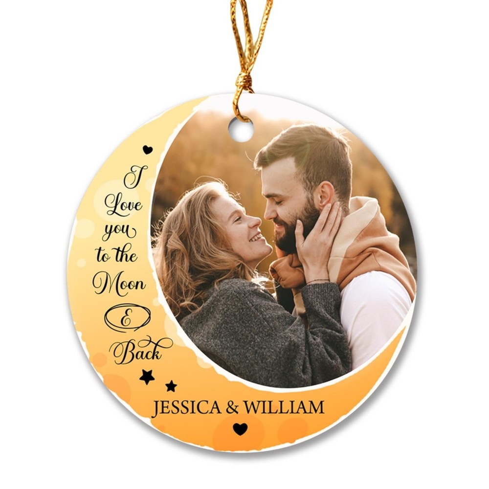 Personalized Couple Christmas 2025 Ornament - I Love You to The Moon Custom Photo Keepsake-image