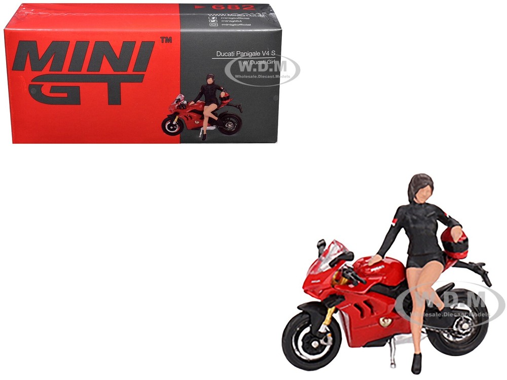 DUCATI PANIGALE V4 S MOTORCYCLE RED W/FIGURE 1/64 DIECAST BY MINI GT MGT00682