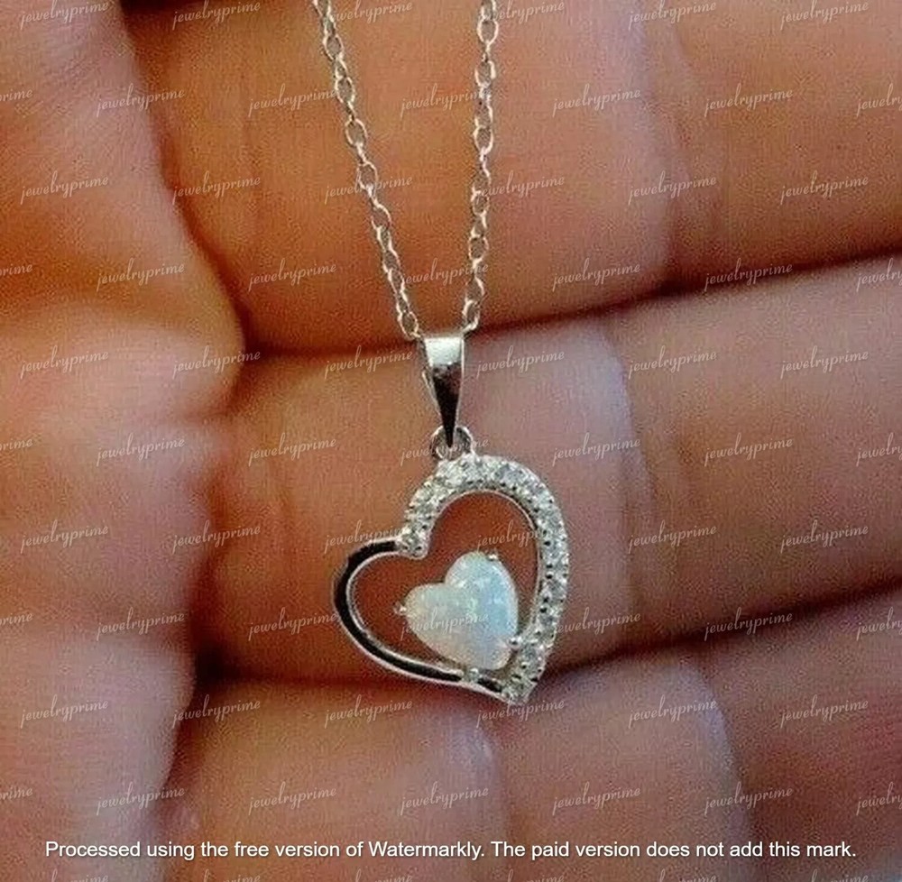 2Ct Heart Shape Lab-Created Fire Opal Pendant Necklace 14k White Gold Finish