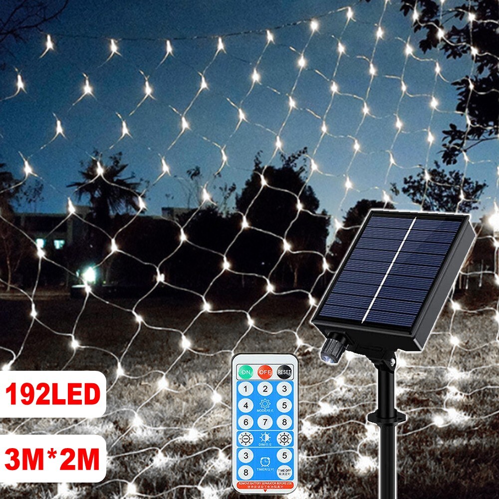 Solar LED Net Mesh Curtain String Fairy Lights Waterproof Garden Xmas Party Deco