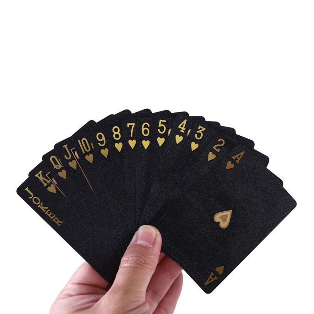 1 Set Waterproof Black PP Gold Foil Playing Cards for Poker Magic and Gifts