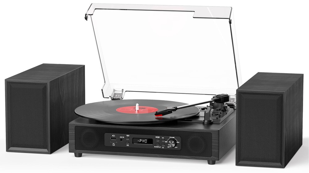 Vintage Vinyl Record Player with Built-in & External Speakers | 4+2 Speaker System