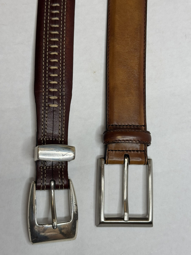 Lot of 2 Men’s Vintage Leather Belts – Magnanni & Onyx British Tan 36 Brown 38