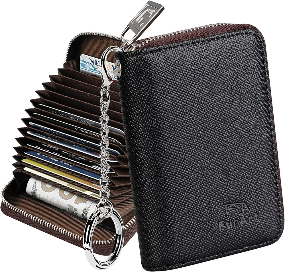 RFID Blocking Zipper Card Holder Wallet for Women with Keychain  -image