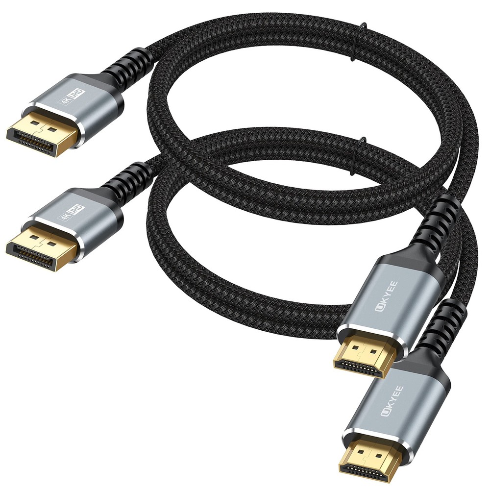 4K DisplayPort to HDMI Cable 6ft 2-Pack for Ultra HD Video & Audio