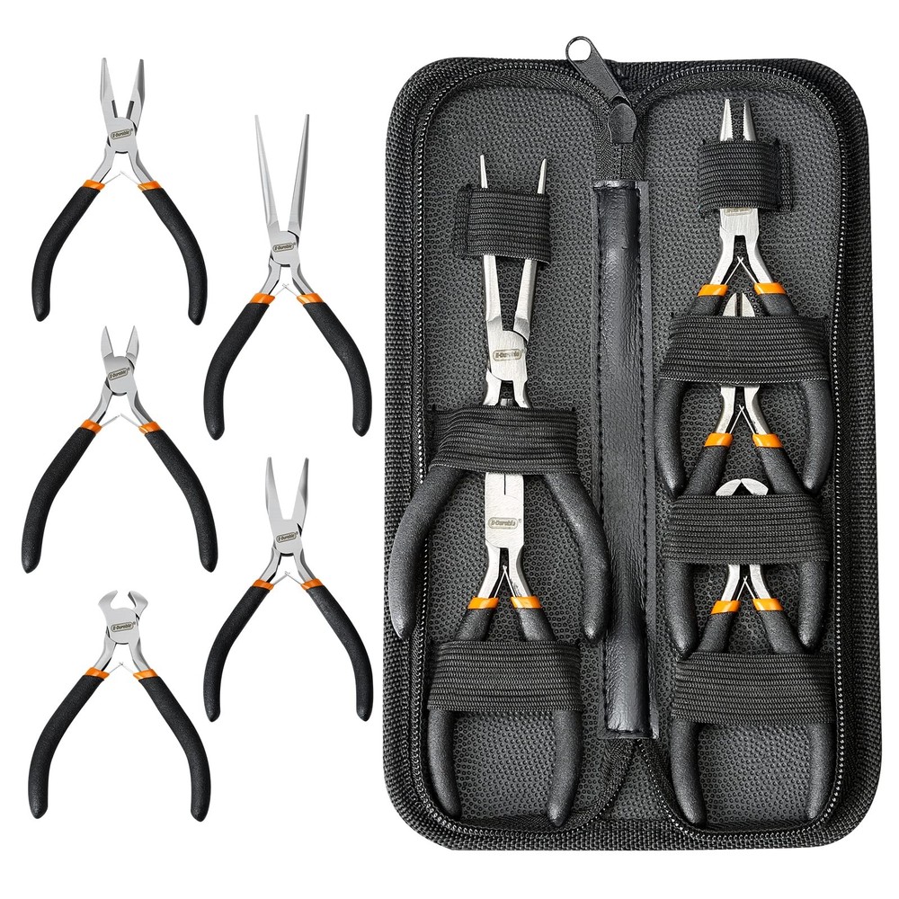 5-Piece Mini Pliers Set with Cable Cutters & Long Needle Nose – Durable Tools