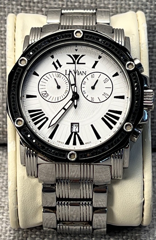 Le Vian Soho III Black Diamond Mens Watch,  Swiss Chronograph Quartz Watch