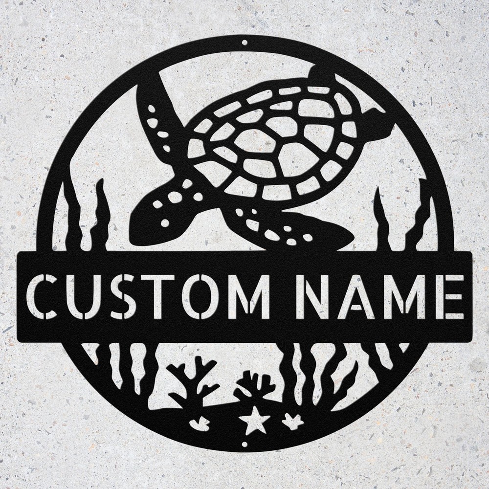 Custom Turtle Metal Sign Personalized Sea Ocean Beach House Decor Plaque Gift