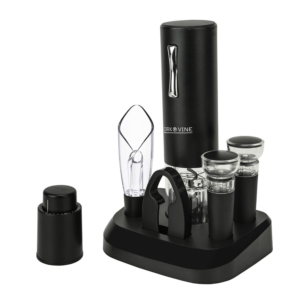 Rechargeable 7-Piece Electric Wine Opener Set with Smart Charging Base, Foil Cutter, and Accessories – Ultimate Wine Lover's Essential Kit