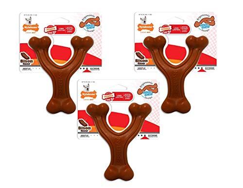 Nylabone 3 Pack of Power Chew Wishbone Chew Dog Toys, Regular, Bison Flavor