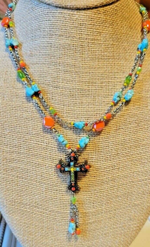 † CHUNKY Religious Beaded Layered Cross Necklace 19