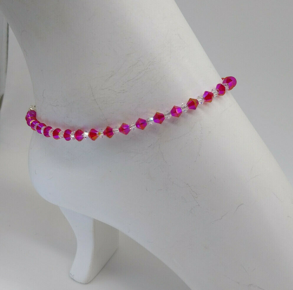 Handmade w/ Swarovski Crystal Light Siam Shimmer 2X Beaded Anklet or Bracelet