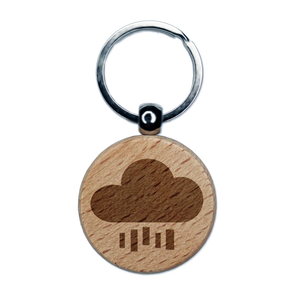 Rain Cloud Solid Engraved Wood Round Keychain Tag Charm