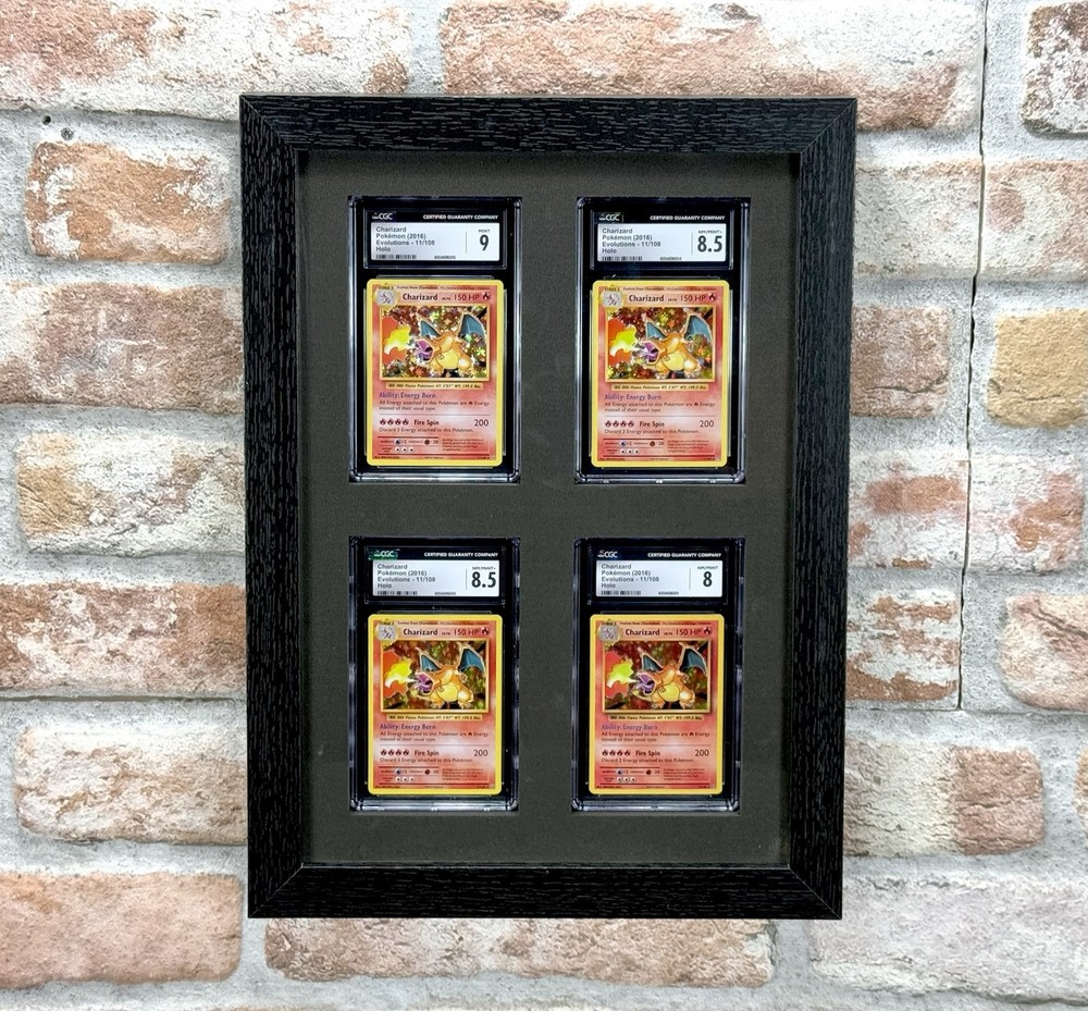 PSA CGC Wall Mount Wooden Display Pokemon Sports Card Frame (Holds 4 Slabs)