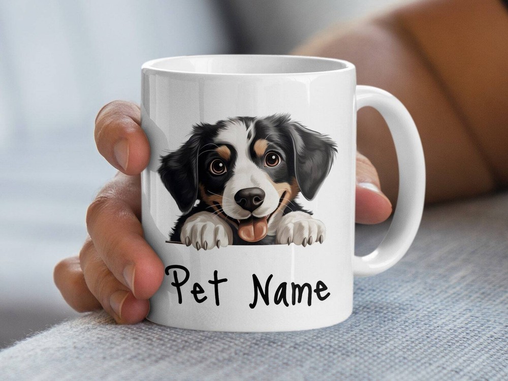 Custom Dog Mug Personalized Pet Name Black And White Puppy Coffee Cup Pet Lover