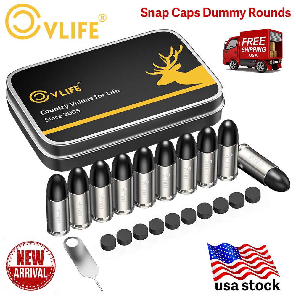 10PCS 9mm Dummy Rounds for Safety Practice, Dry Firing Training Snap Caps w/ Pad