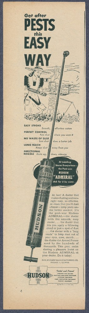 Hudson Admiral Insecticide Duster Vintage Magazine Ad 1946