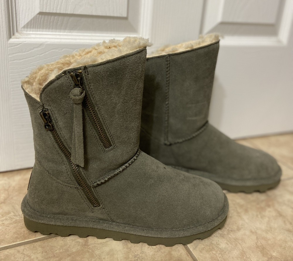 Women's Beige Suede Slip-On Boots with Zipper Size 8