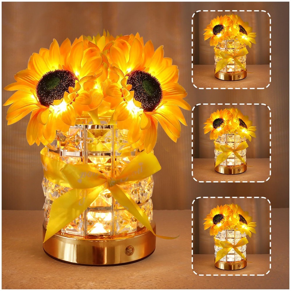 Sunflower Birthday Gifts for Women Small Lamp, Flower Table Lamp USB Recharge...