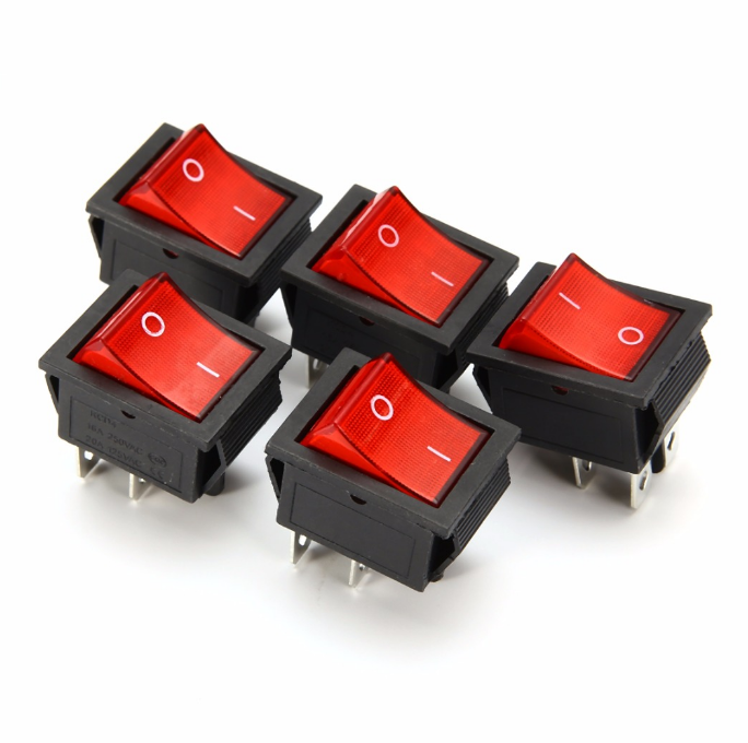 5pcs Red Lamp Light Latching Mini Boat Rocker Switch Power Switch 4 Pins On/Off