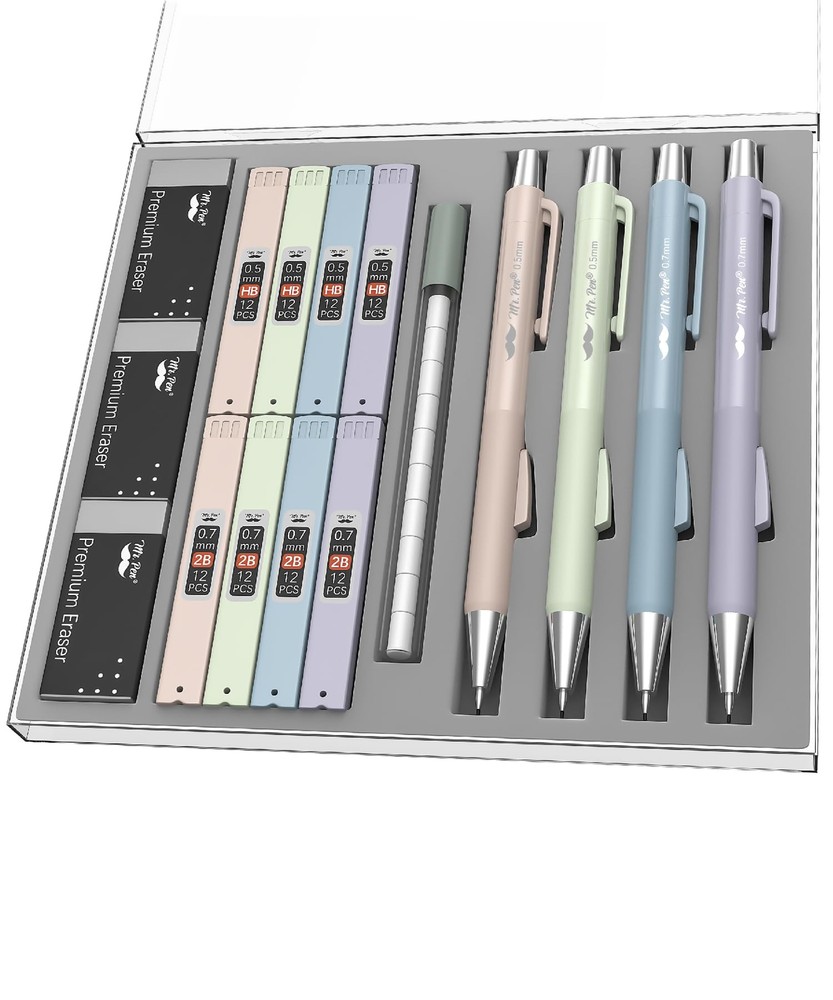 Mr. Pen- Pastel Mechanical Pencil Set, 4 Pack, 2 Sizes, 0.5 & 0.7mm, Fast Cli...