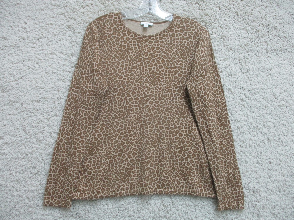 J Jill Sweater Small Adult Brown Leopard Pullover Stretch Crew Neck Womens S
