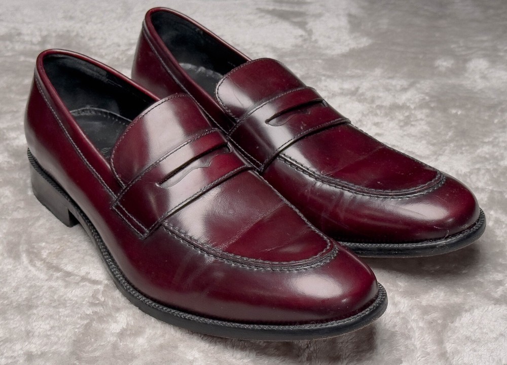 Cole Haan Burgundy Leather Mens Penny Loafers Slip-On Dress Shoes Size 12