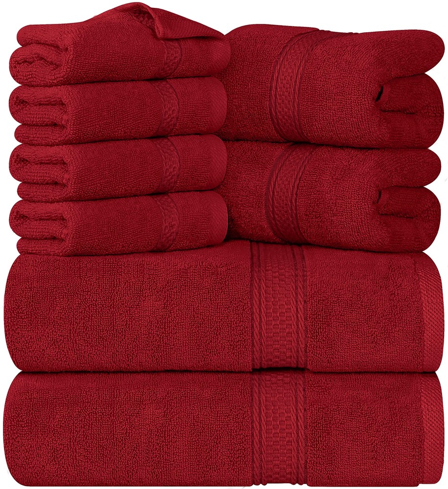 8-Piece Premium 600 GSM Cotton Towel Set Super Absorbent Red