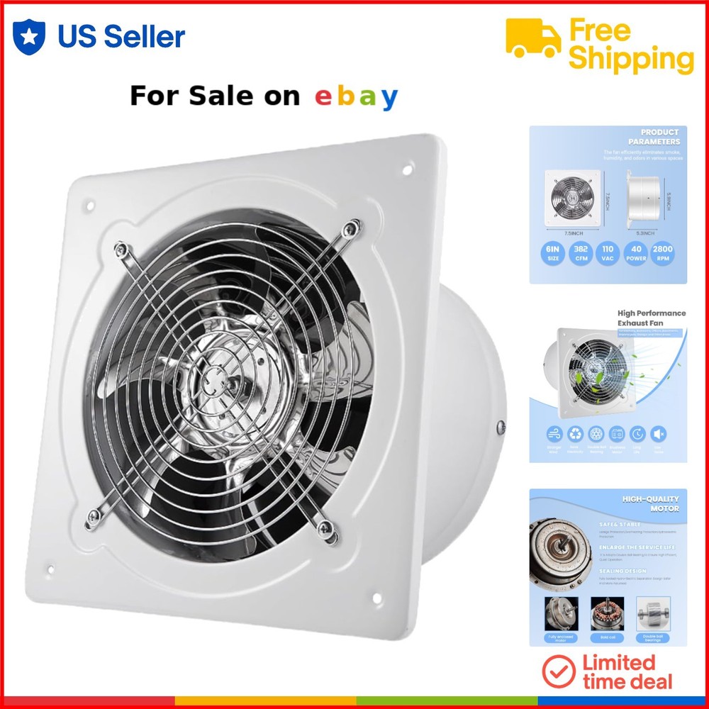 6 Inch Metal Bladeless Exhaust Fan 382CFM for Bathroom Office Ventilation