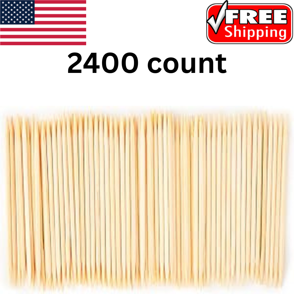 2400 Count Bamboo Wooden Toothpicks - Wood Round Double-Points Teeth Tooth Picks