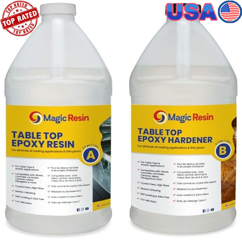 Crystal Clear Non-Toxic Epoxy Resin Kit for High Gloss Tables & Art Projects