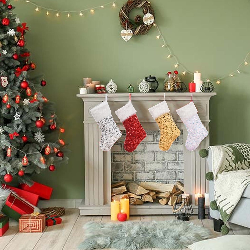 Sequin Christmas Stocking Tree Hanging Decorations Children's Candy Gift Bag