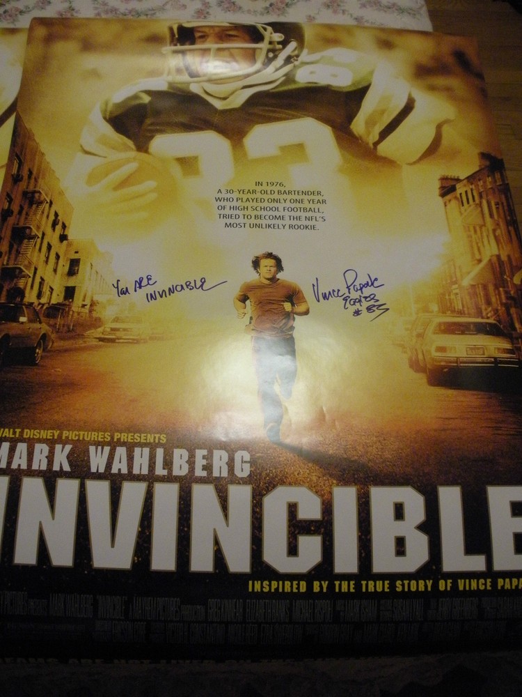 Vince Papale Philadelphia Eagles Invincible SIGNED 16x24 Movie Poster COA!-image
