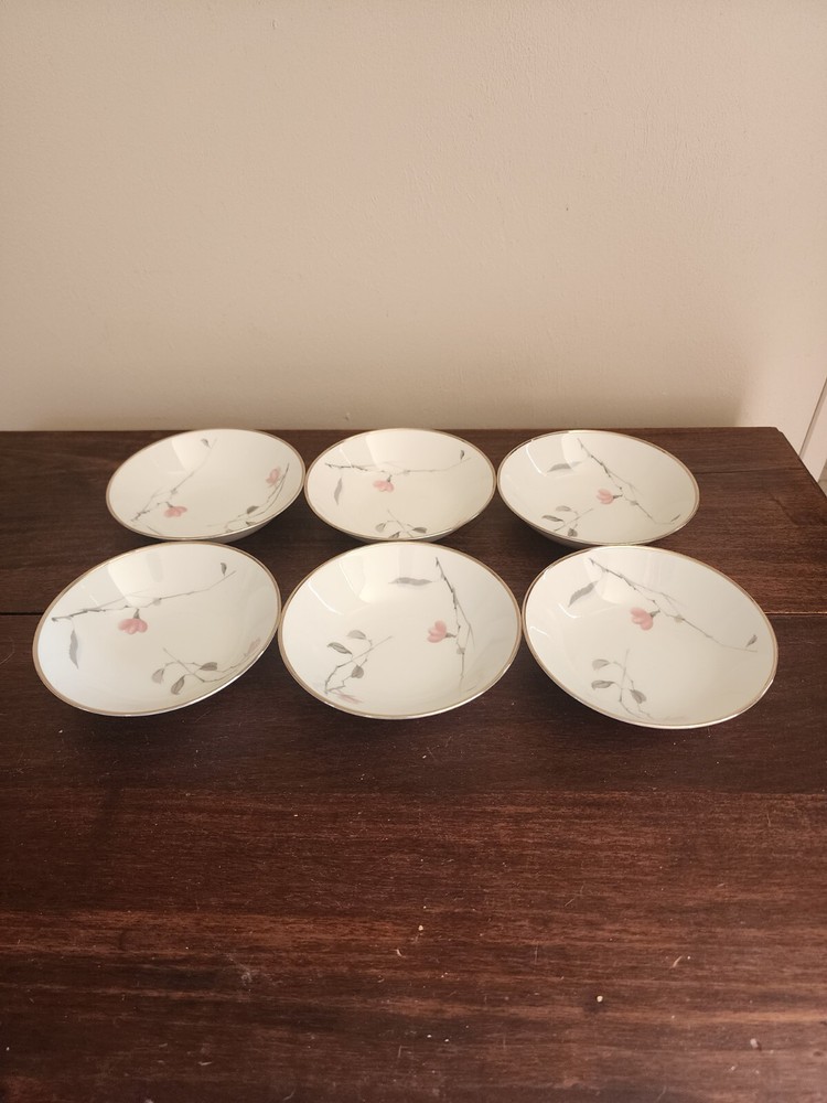 Set of 6 VTG Japanese Quince Platinum Trim Rosenthal Floral Small Dessert Bowls