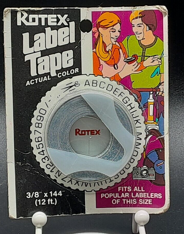 RARE Rotex Authenic Vintage 70s Label Maker TAPE Refill Black retro graphics NOS