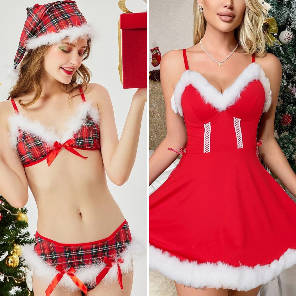Women Sexy Lingerie Valentine's Red Santa Fancy Dress Outfit Nightwear Sleepwear
