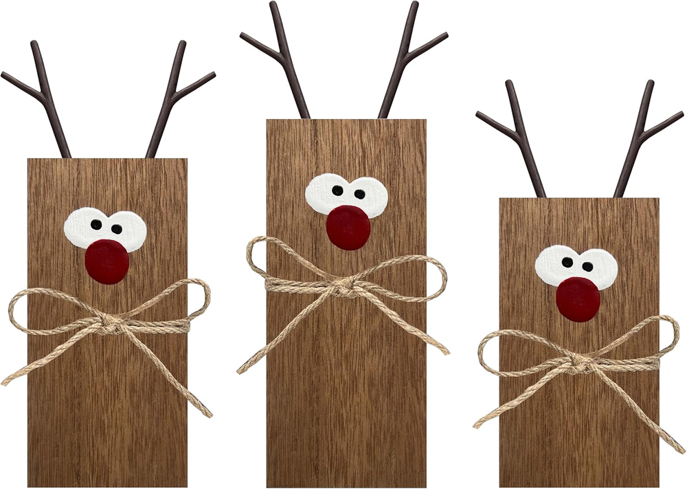 3Pcs Reindeer Table Signs Christmas Decorations Indoor Farmhouse Winter Decor Ch