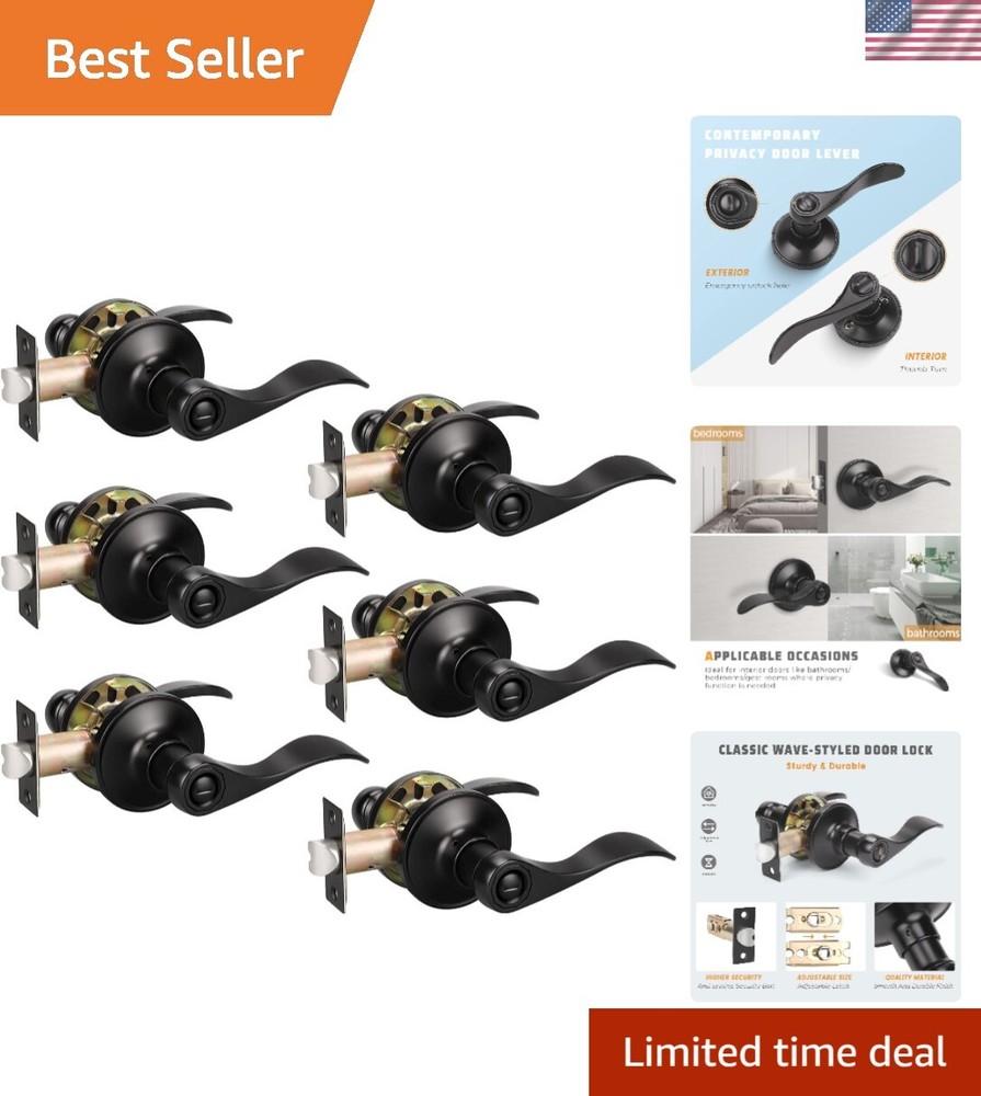 6 Pack Privacy Door Handles Matte Black Door Knobs, Interior Door Handles for...