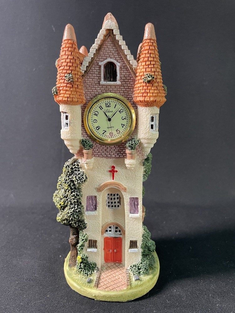 Vintage Cute Detailed Quartz Mantle Clock Miniature Cottage Church Unknown Brand
